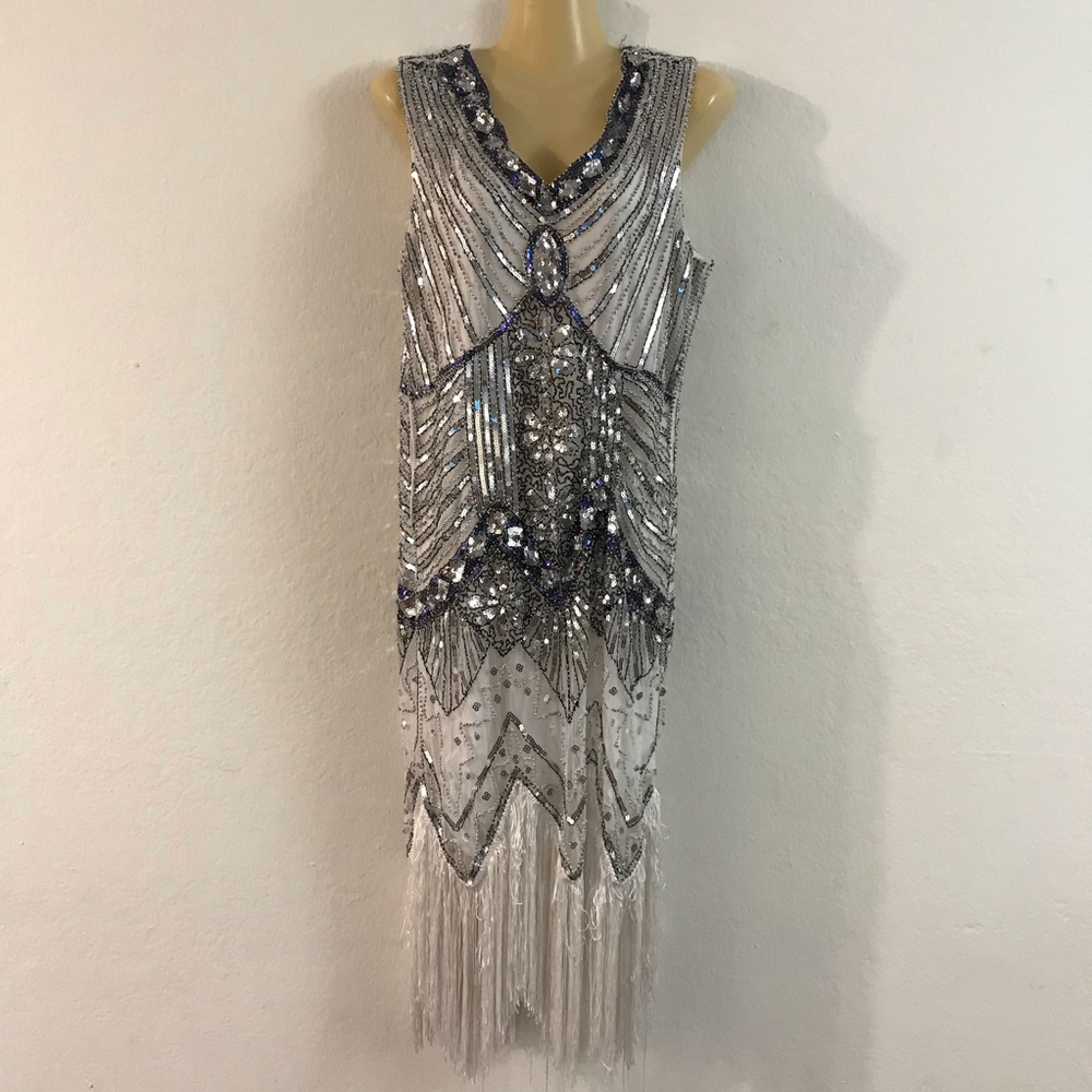 Beaded tassel white dress